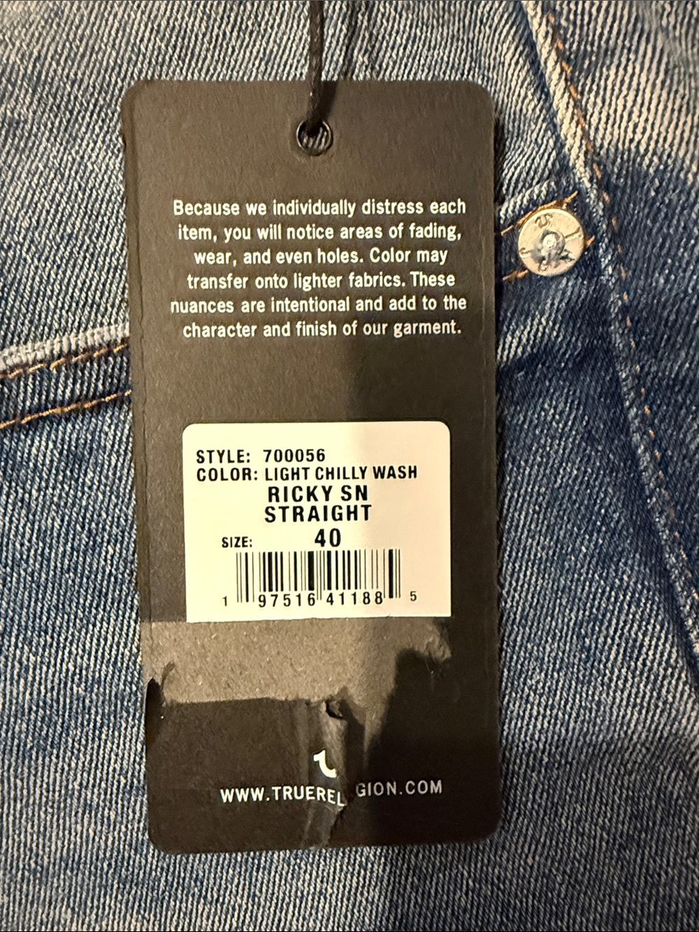 True Religion Light Chilly Wash Ricky SN Straight Men's Jeans - Blue